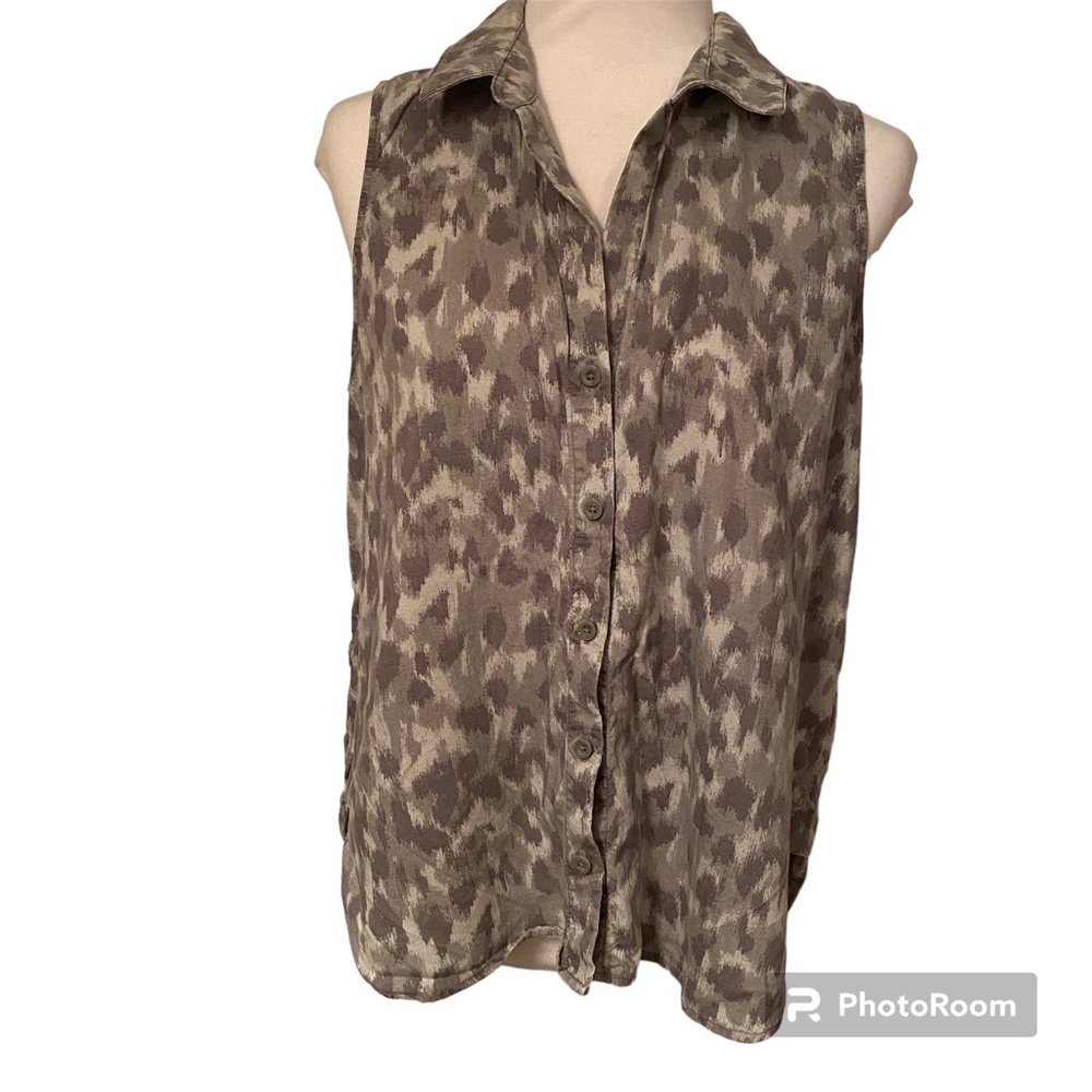 CLOTH & STONE TOP BLOUSE BUTTON DOWN TANK SLEEVELESS GRAY PRINT SIZE M